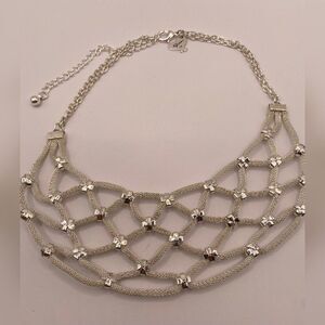 Vintage Women’s Necklace Silver Tone Mesh Chain Beads 16” Party Statement